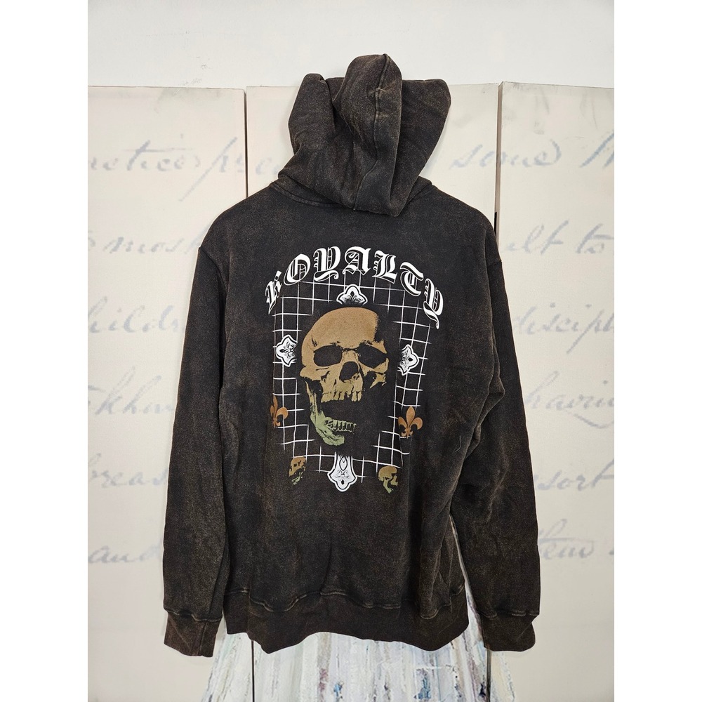 Taco‎ Tuesday Mens Skull Royalty Acid Wash Hoodie Black Graphic Sweatshirt L